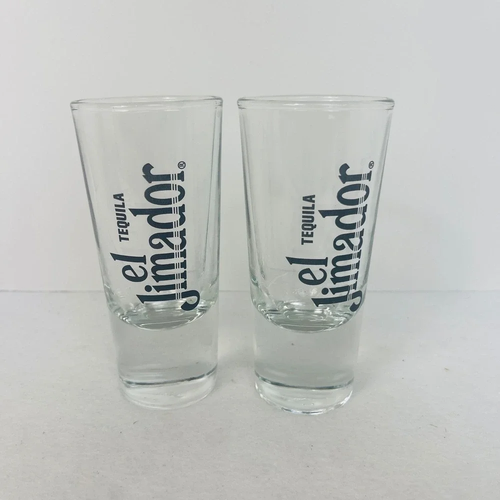 El Jimador Tequila Shot Glasses Set of 2 Clear Tall Weighted Base Barware Logo